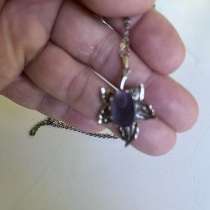 Purple Necklace Purple stone Silver leaf necklace fall jewelry
